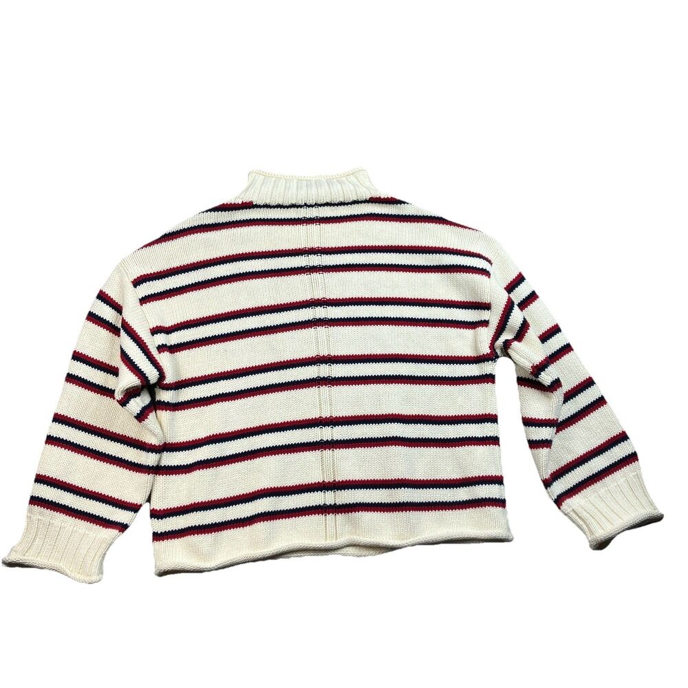 J Crew 2025 Rollneck Sweater Cream Red Striped 100% Cotton Americana Womens M - Picture 7 of 15